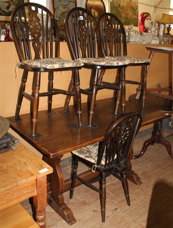 Oak refectory table & 4 chairs